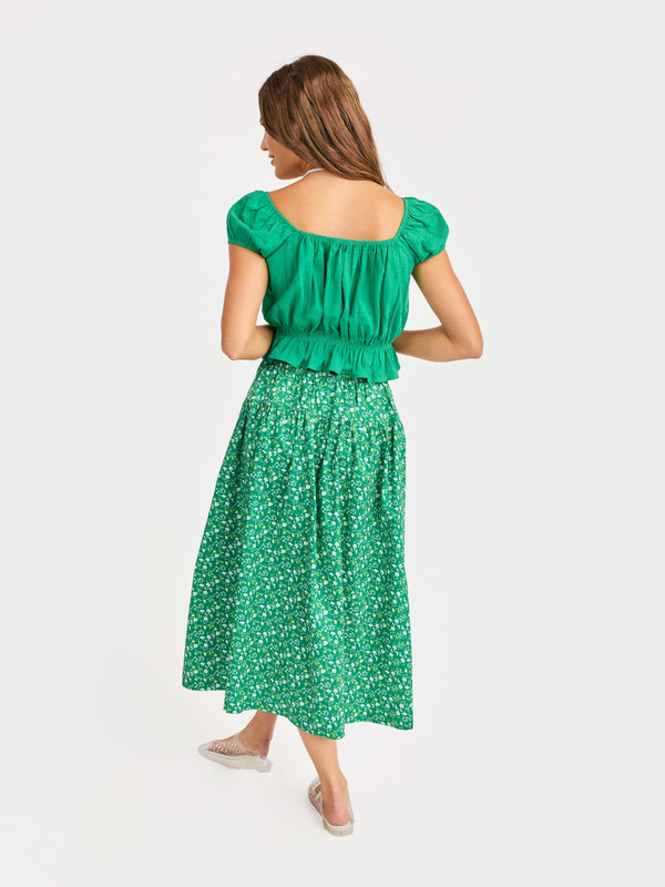 Sun Escape Midi Skirt in Kelly Green Multi - back view