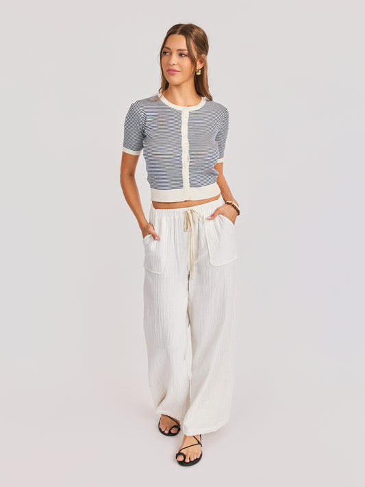 Lilah Wide Leg Pants in White - front view