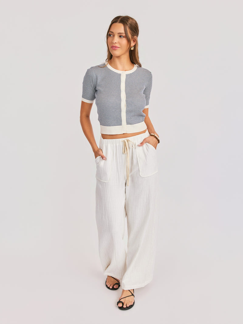 Lilah Wide Leg Pants in White - front view
