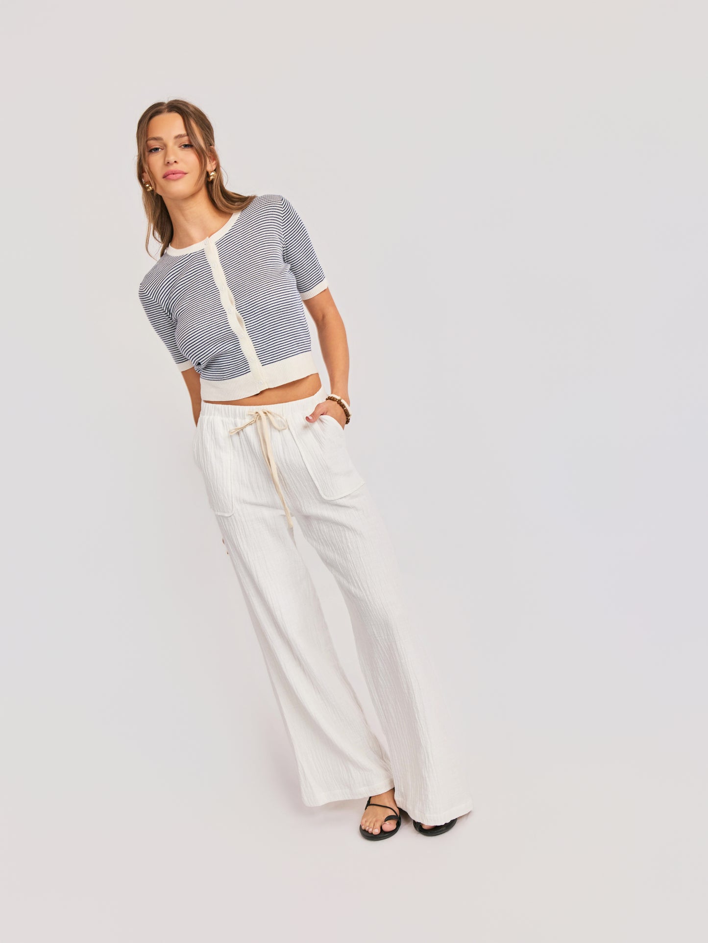 Lilah Wide Leg Pants in White - mood image