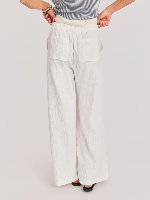 Lilah Wide Leg Pants in White - back crop view