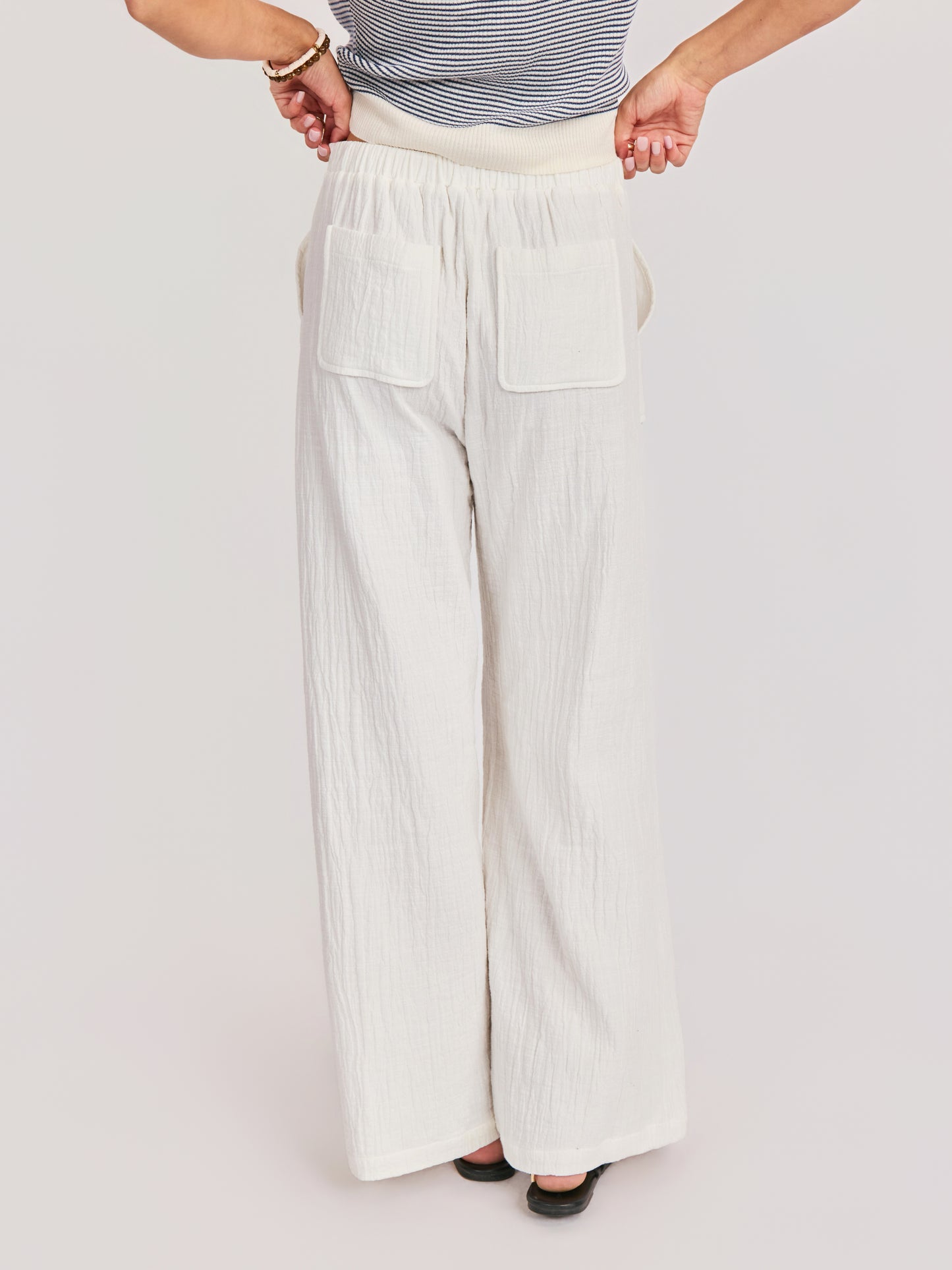 Lilah Wide Leg Pants in White - back crop view