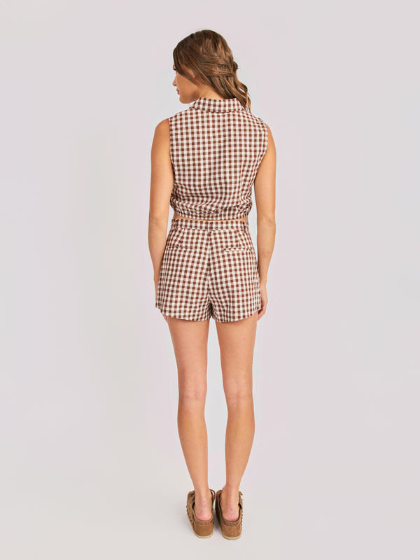 Mustang Gingham Shorts in Brown - back view