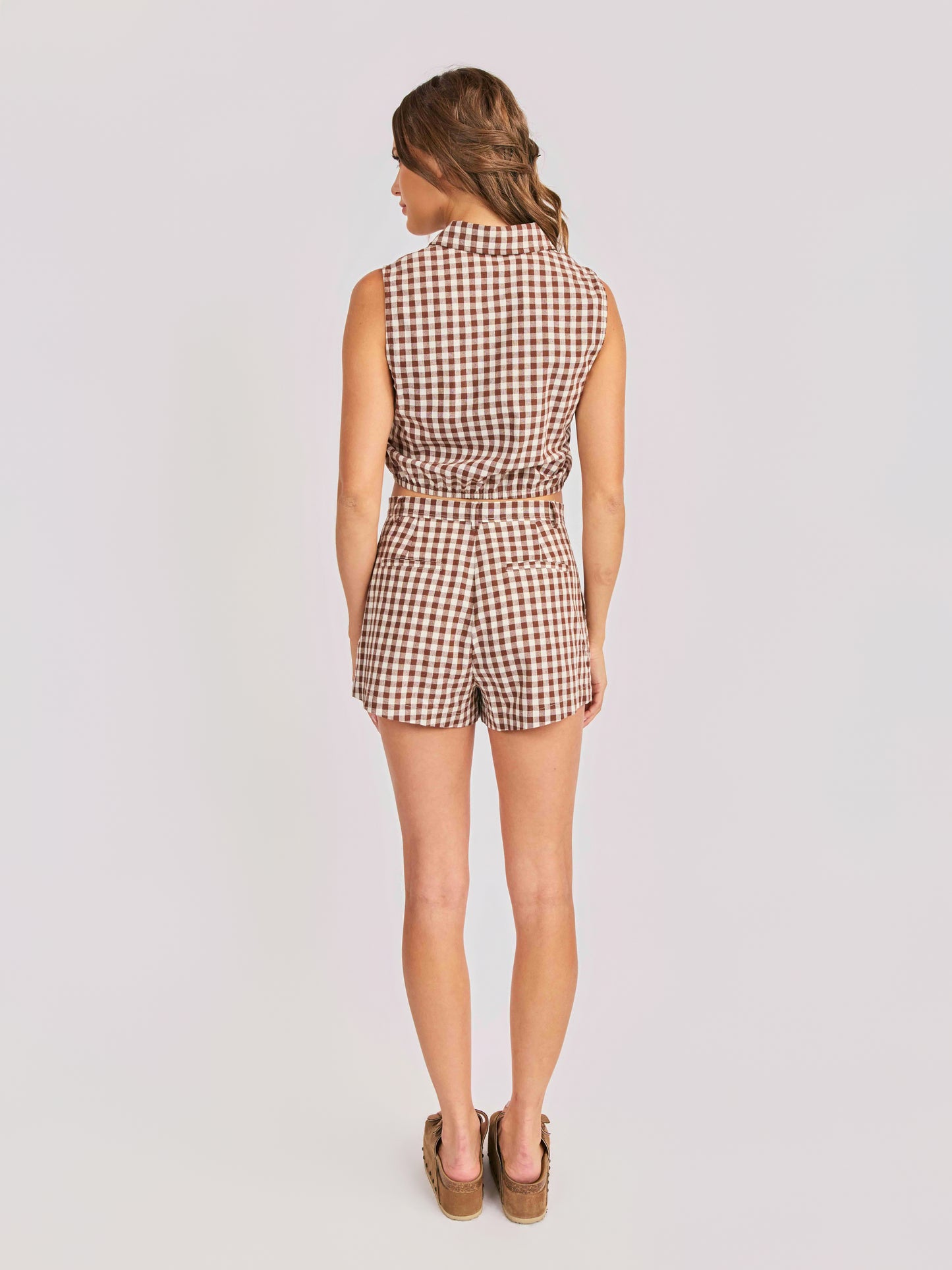 Mustang Gingham Shorts in Brown - back view