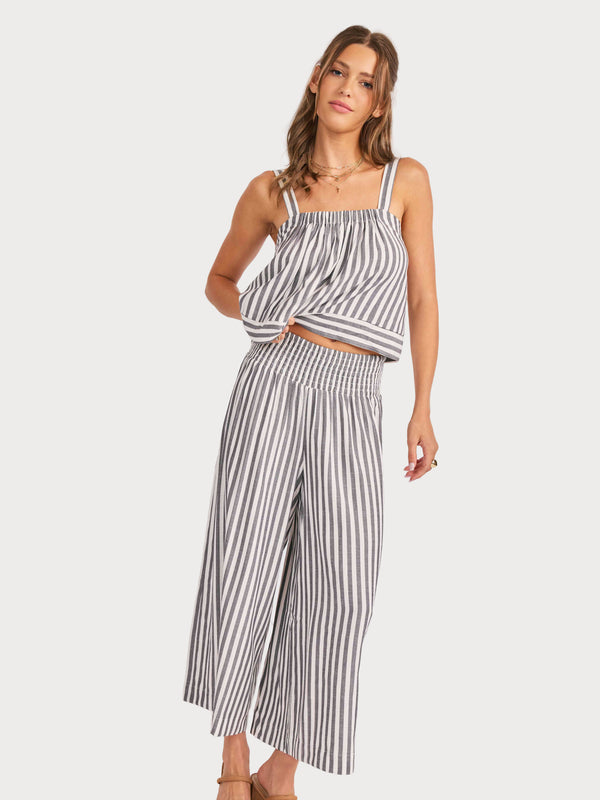 Nomad Stripe Pants in White Black - mood image