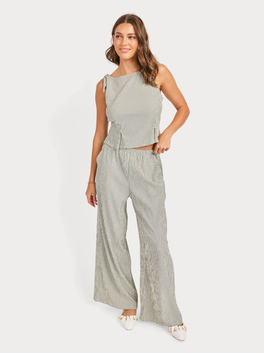 See Me Stripe Pants in Black Cream - front view