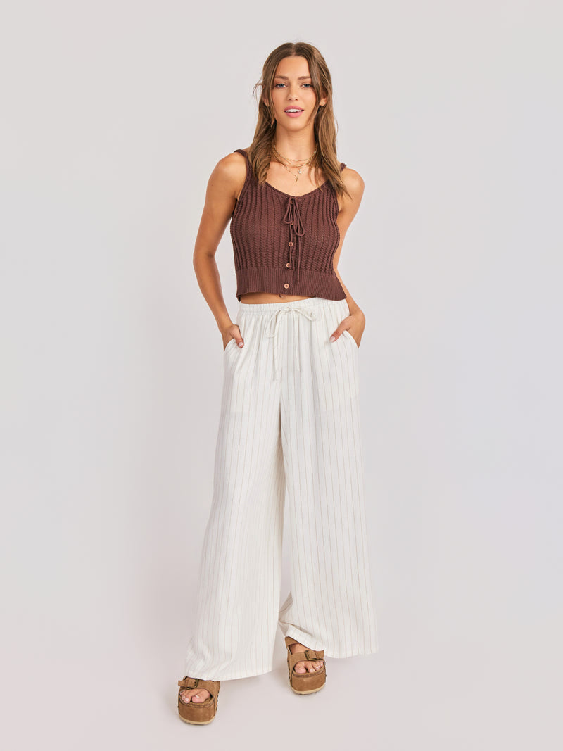 Sugarloaf Stripe Pants in White Brown - front view