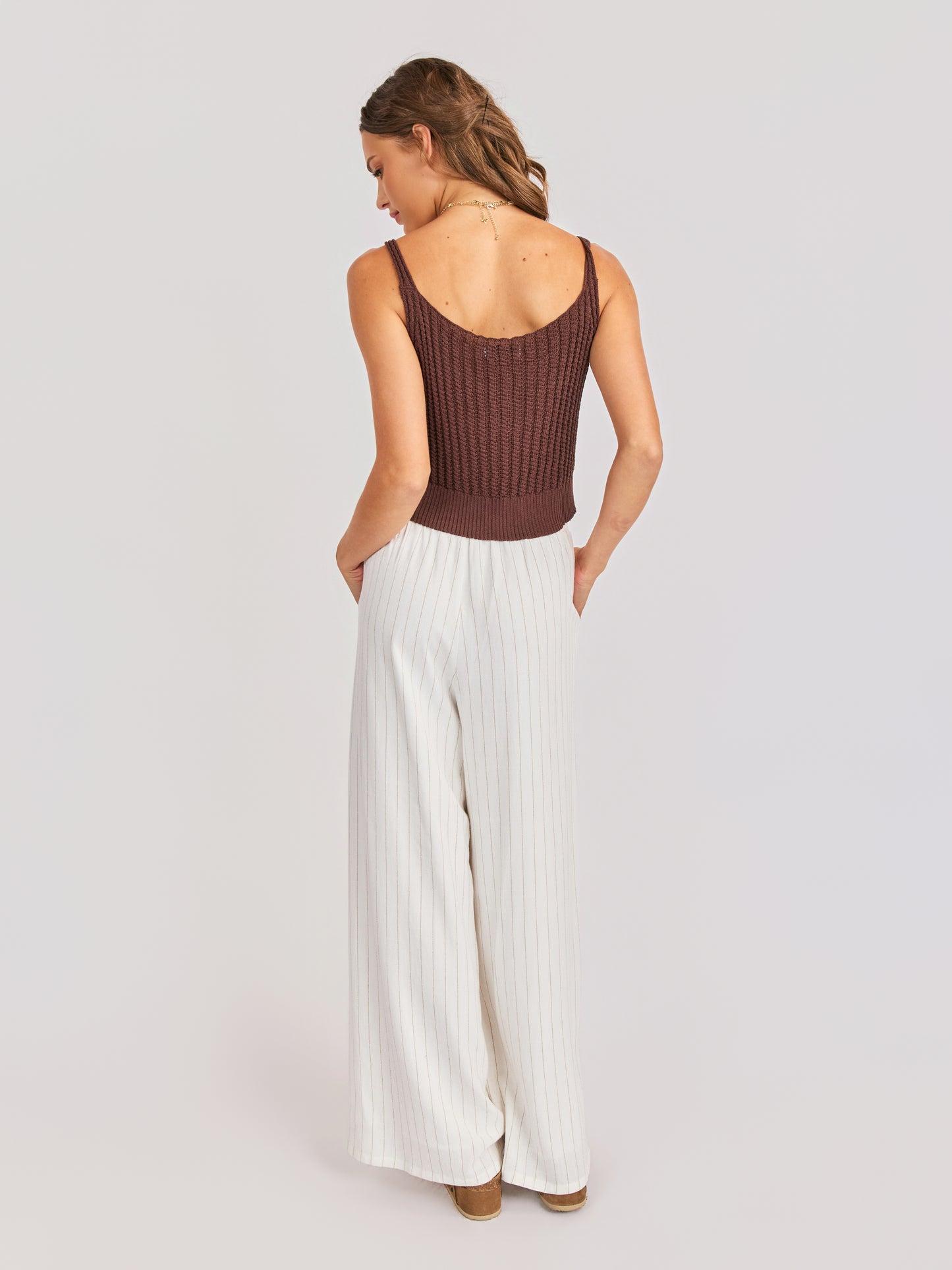 Sugarloaf Stripe Pants in White Brown - back view