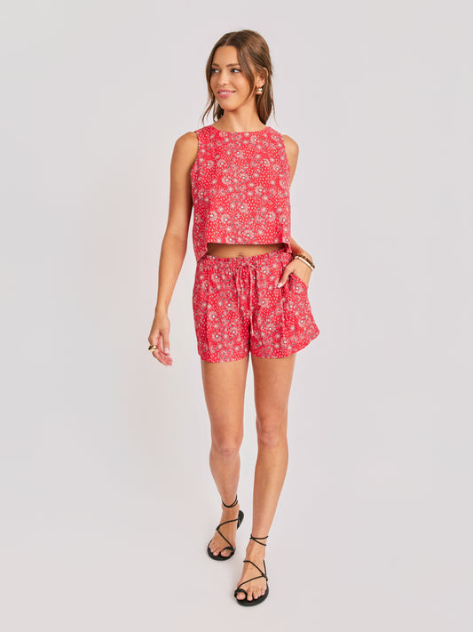 Firecracker Shorts in Red Multi - front view