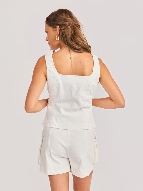 Clear Eyes Vest in White - back crop view
