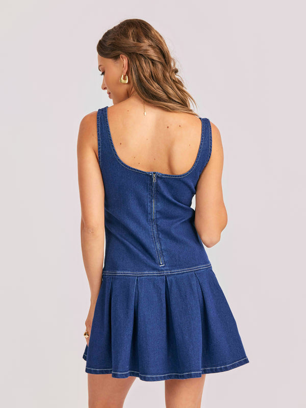 Cowgirl Denim Mini Dress in Indigo - back crop view