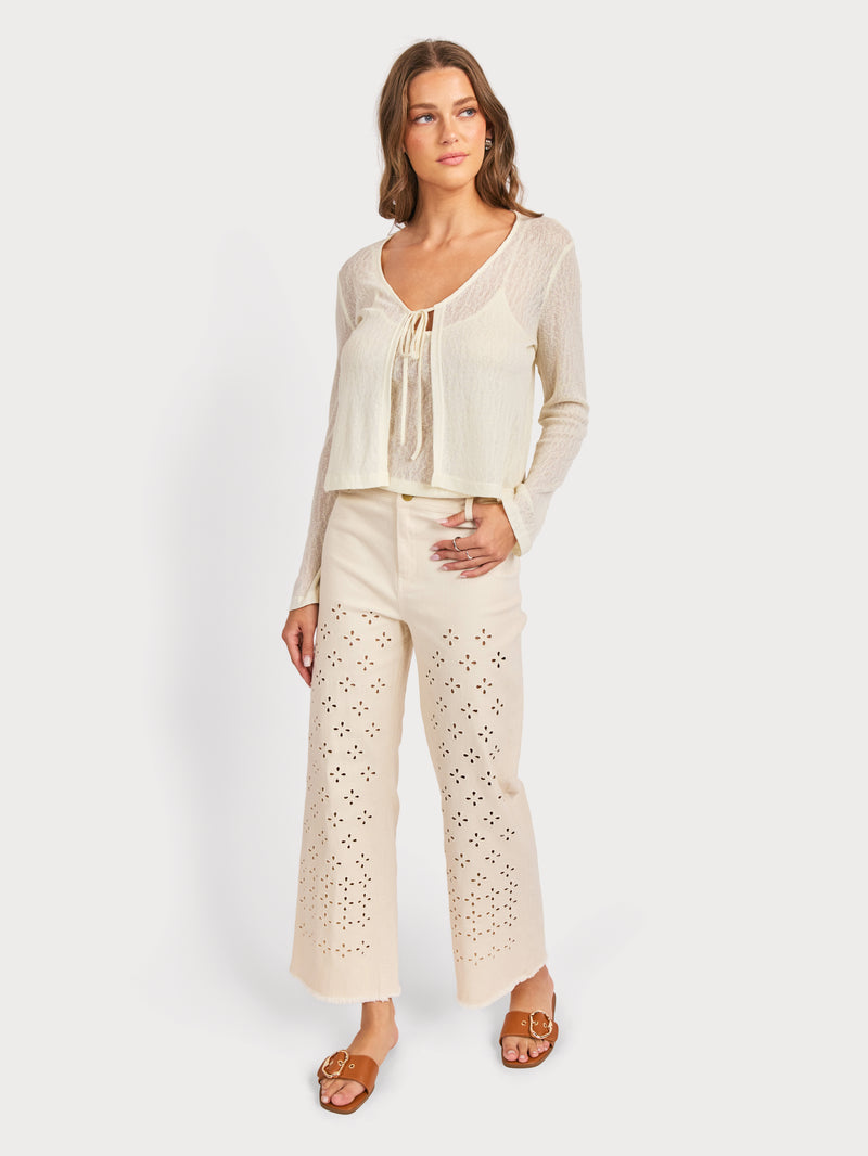 Clear Eyes Eyelet Pants in Cream - front view