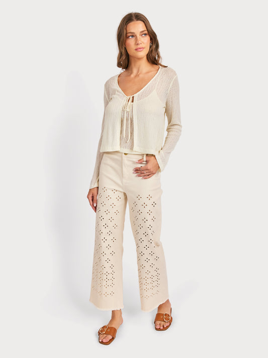 Clear Eyes Eyelet Pants in Cream - front view