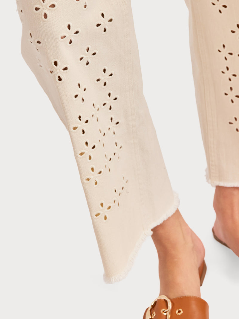 Clear Eyes Eyelet Pants in Cream - detail view