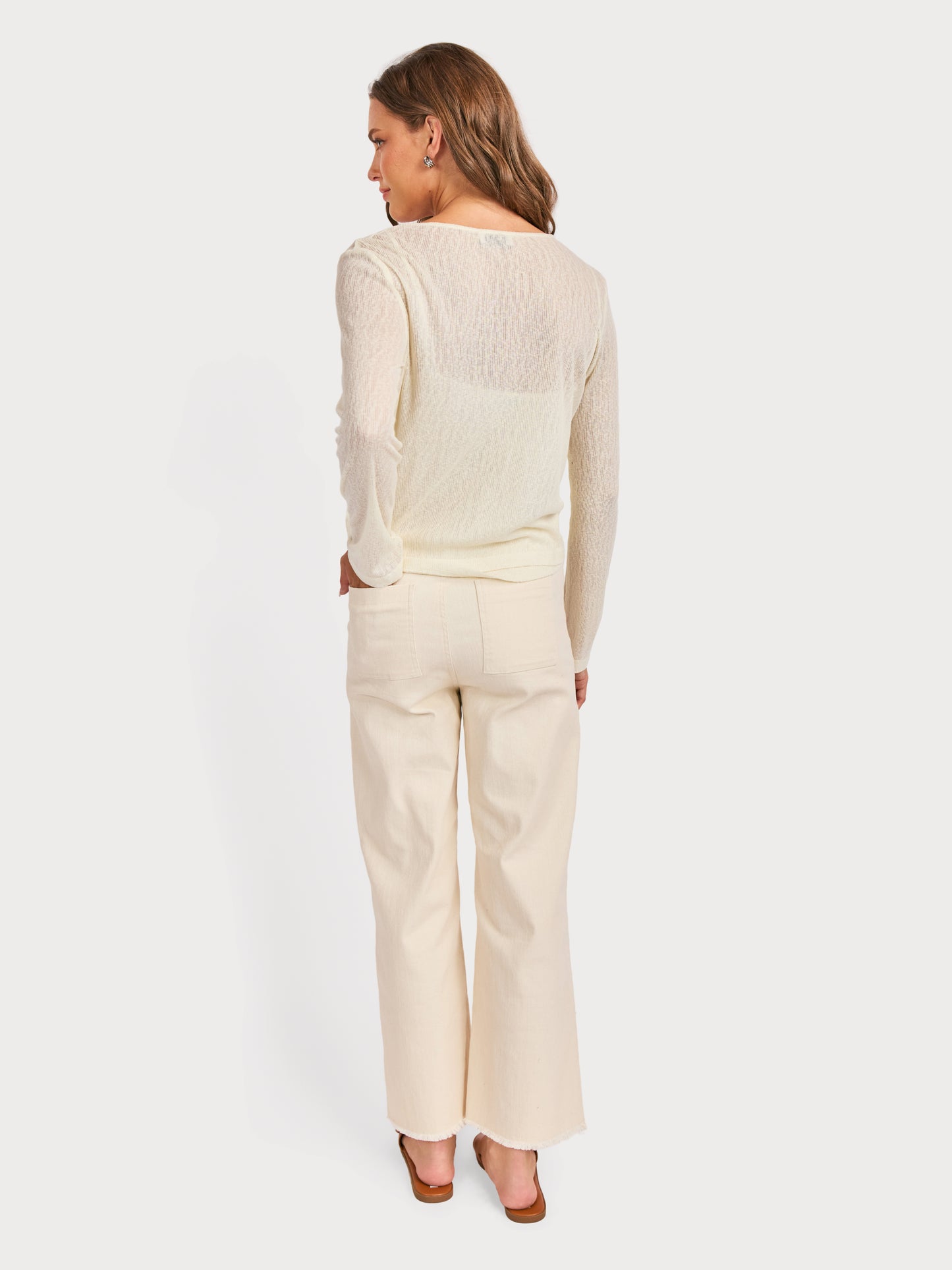 Clear Eyes Eyelet Pants in Cream - back view