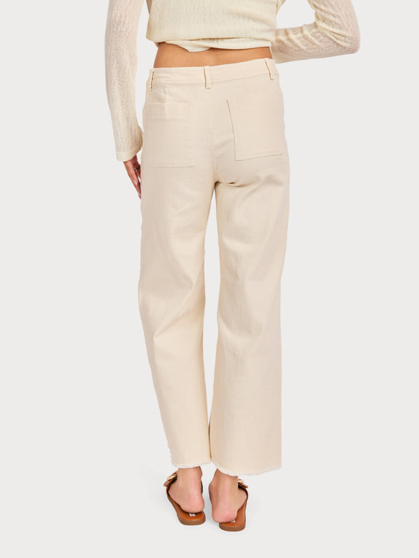 Clear Eyes Eyelet Pants in Cream - back crop view