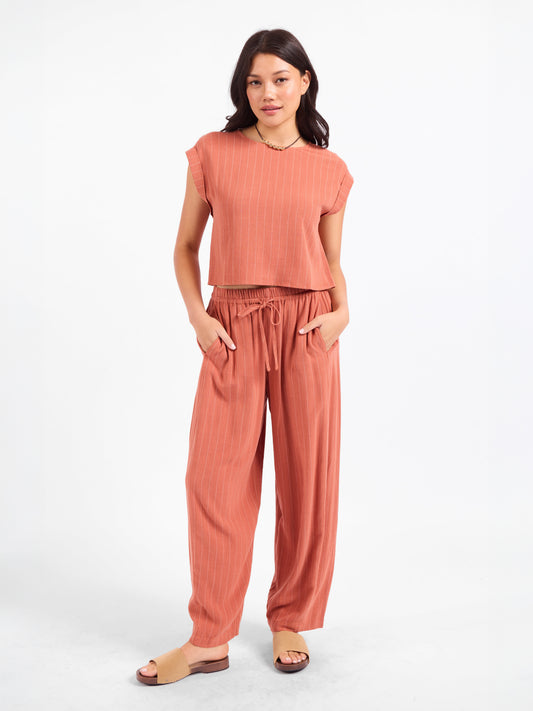 Sugarloaf Stripe Cuffed Top in Mahogany White - front view