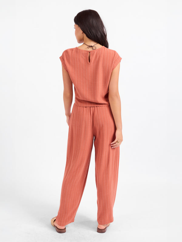 Sugarloaf Stripe Cuffed Top in Mahogany White - back view