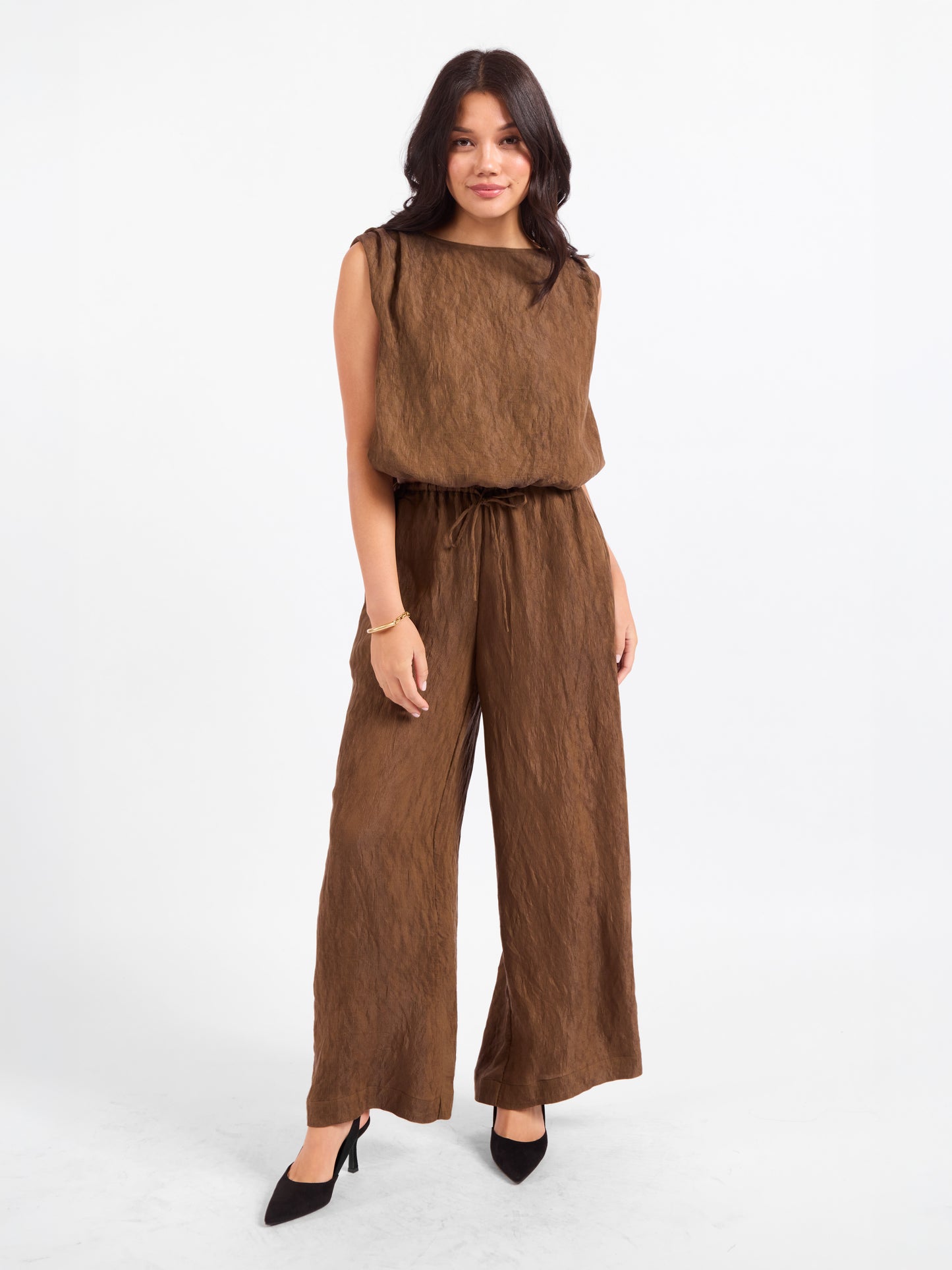 Sepia Sky Bubble Top in Bronze Olive - front view