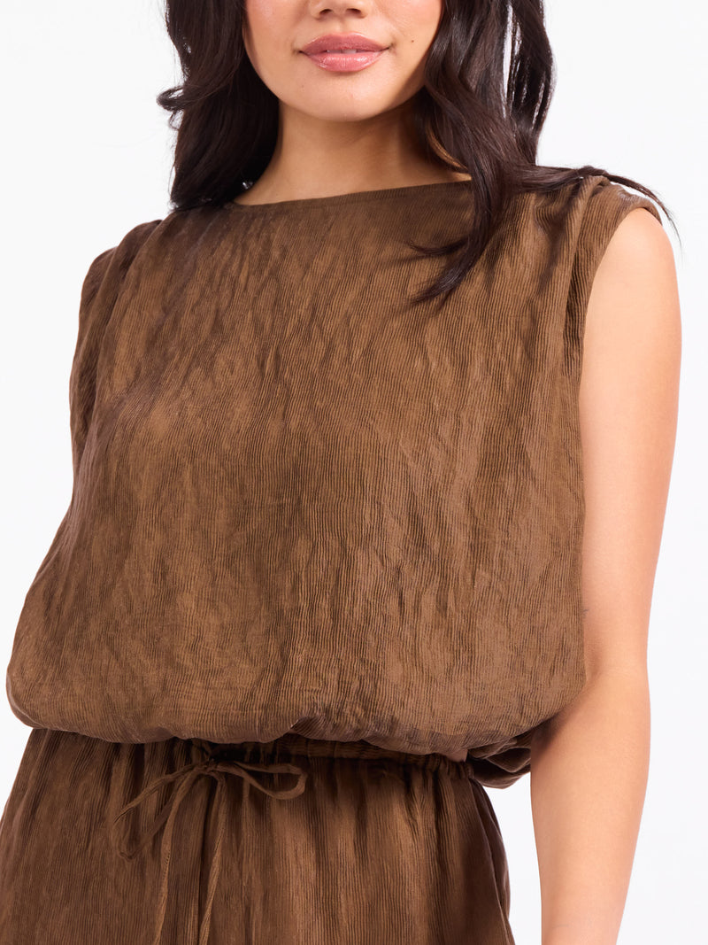 Sepia Sky Bubble Top in Bronze Olive - detail view