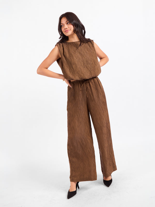Sepia Sky Bubble Top in Bronze Olive - mood image