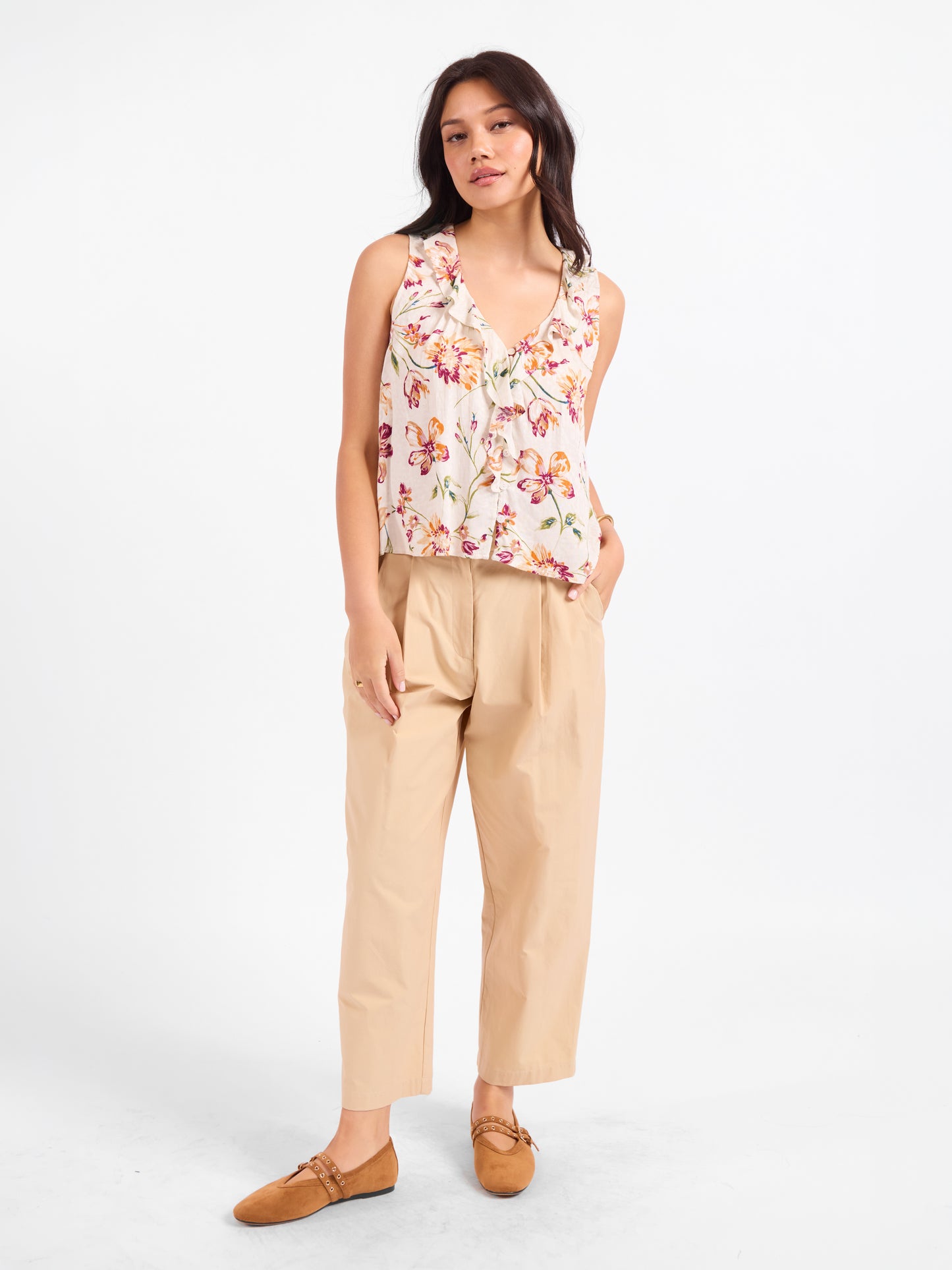 Earth Song Top in Ivory Multi - front view