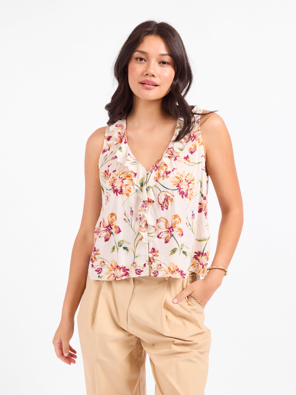 Earth Song Top in Ivory Multi - front crop view