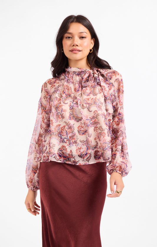 En Province Neck Tie Blouse