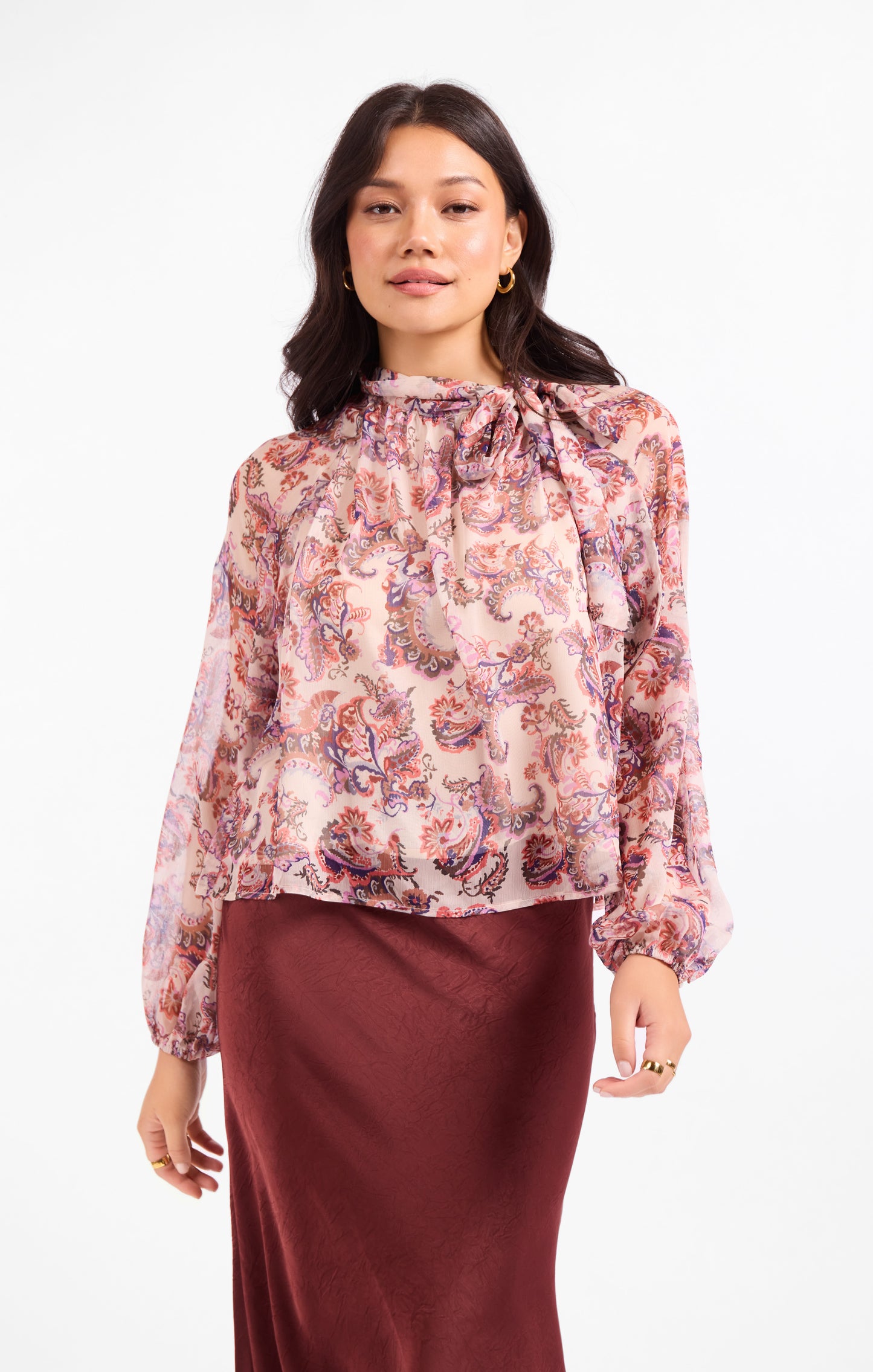 En Province Neck Tie Blouse