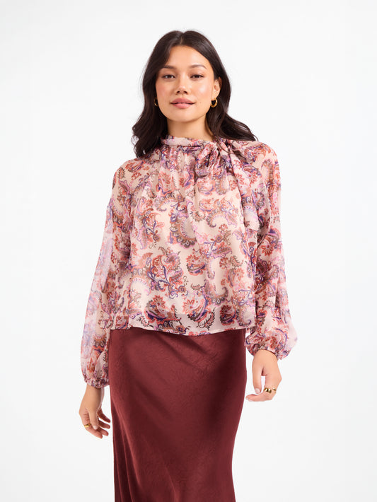 En Province Neck Tie Blouse