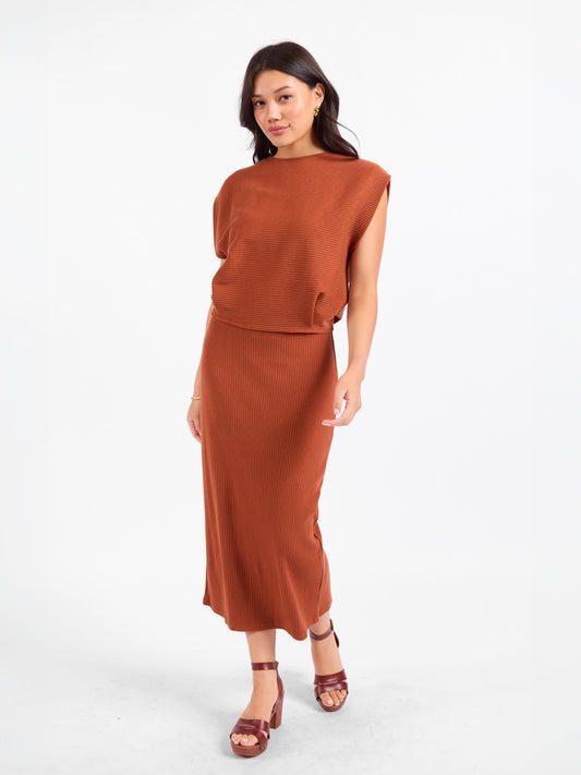 Soft Cedar Tapered Knit Top in Rust - front view