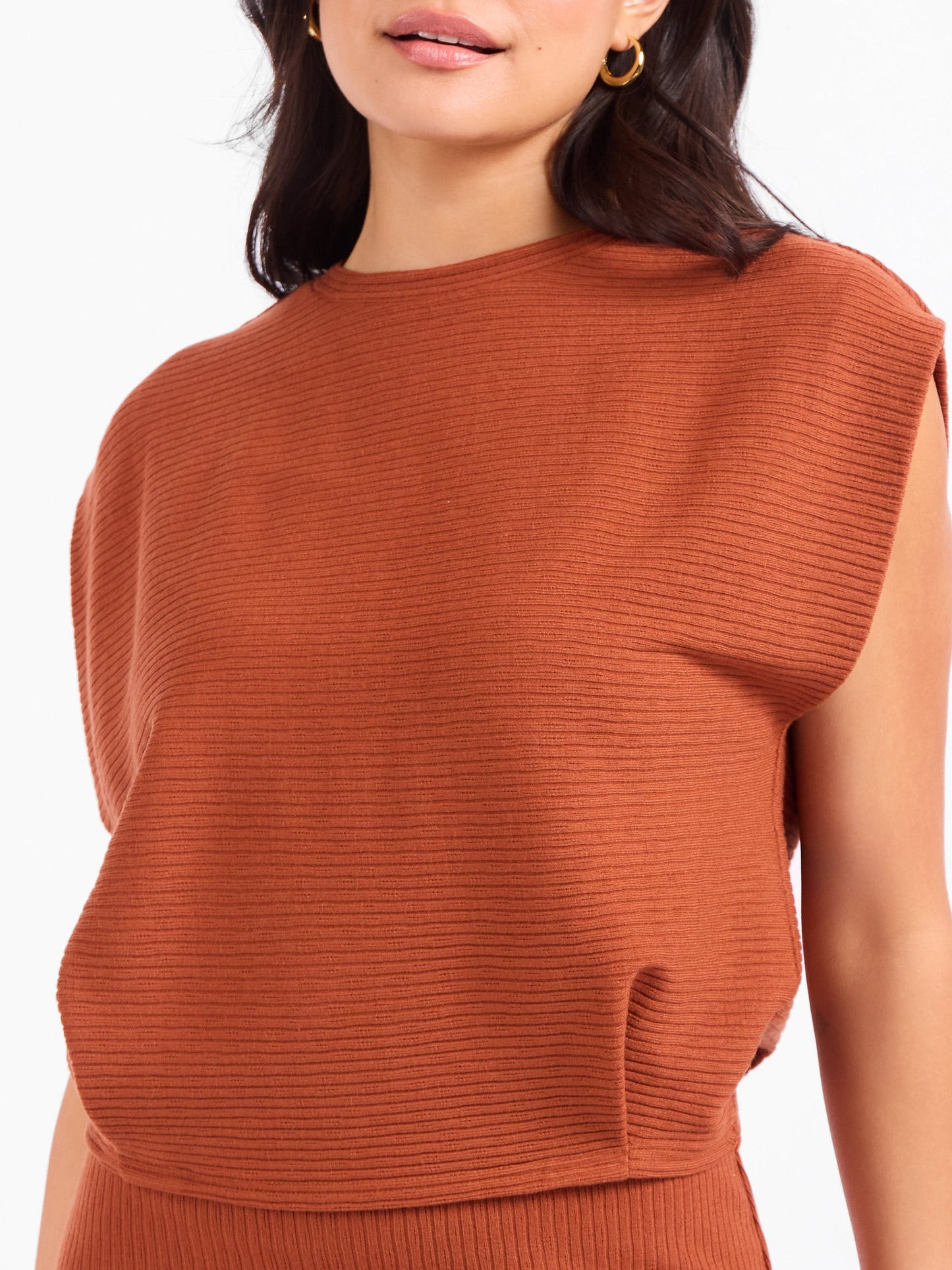 Soft Cedar Tapered Knit Top in Rust - detail view