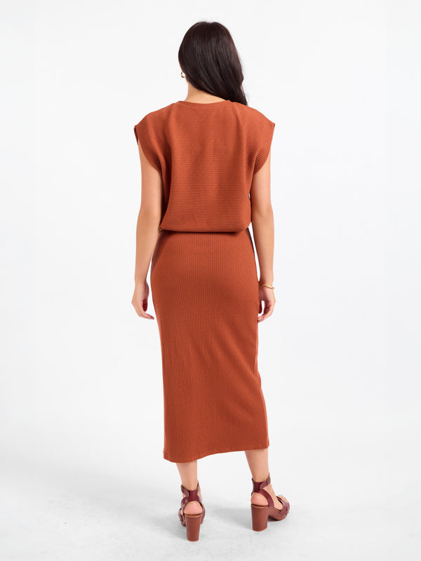 Soft Cedar Tapered Knit Top in Rust - back view