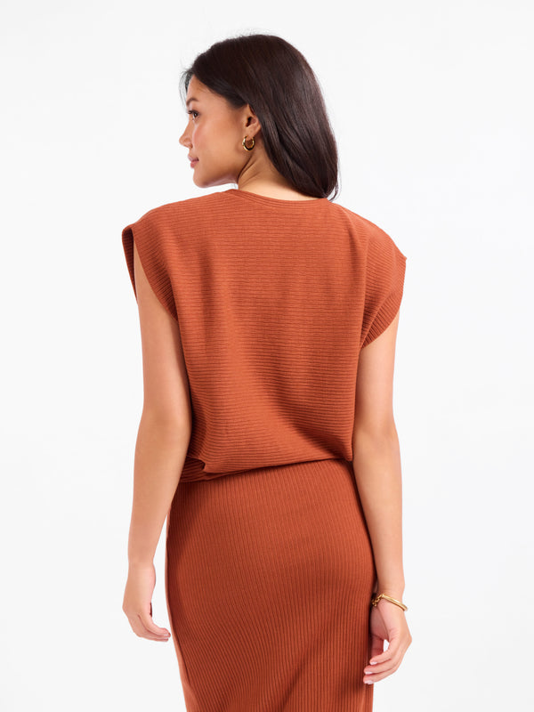 Soft Cedar Tapered Knit Top in Rust - back crop view