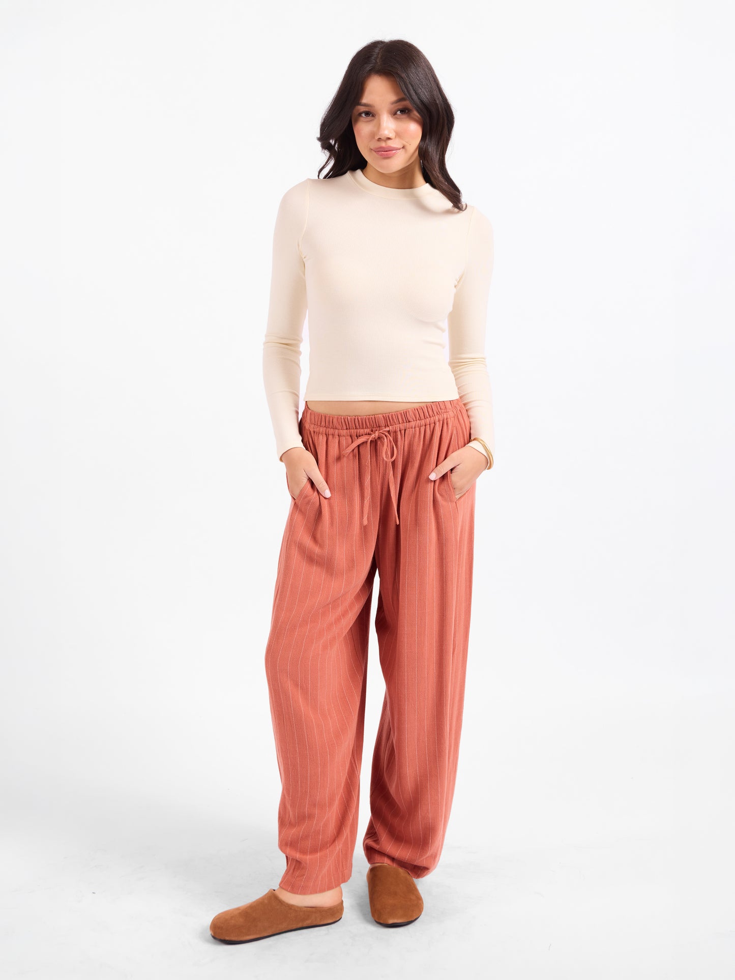 Ronan Crewneck Top in Cream - front view