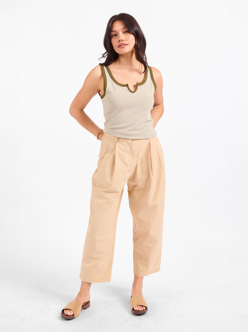 Taxi Lights Stripe Tank in Olive Cream - front view