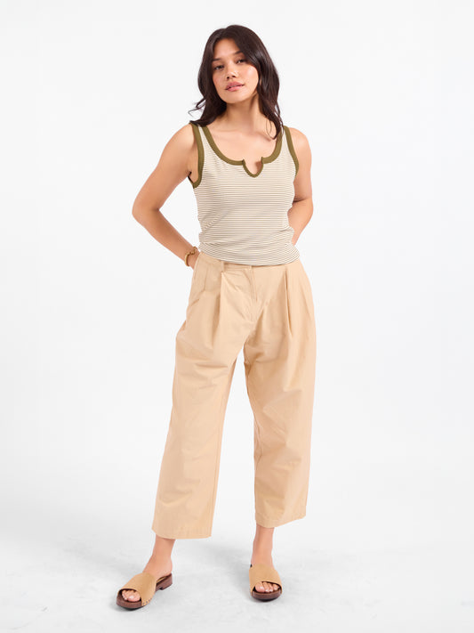 Taxi Lights Stripe Tank in Olive Cream - front view