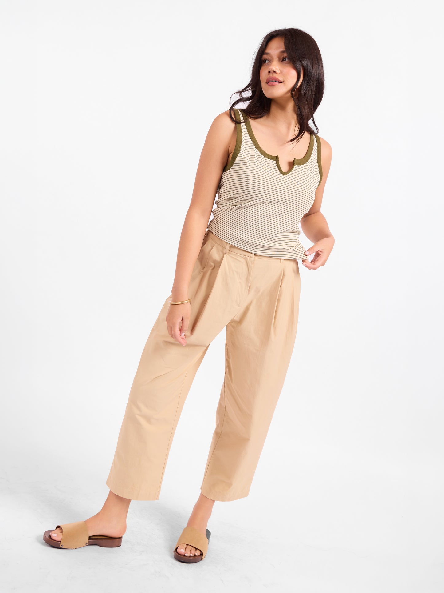 Taxi Lights Stripe Tank in Olive Cream - mood image