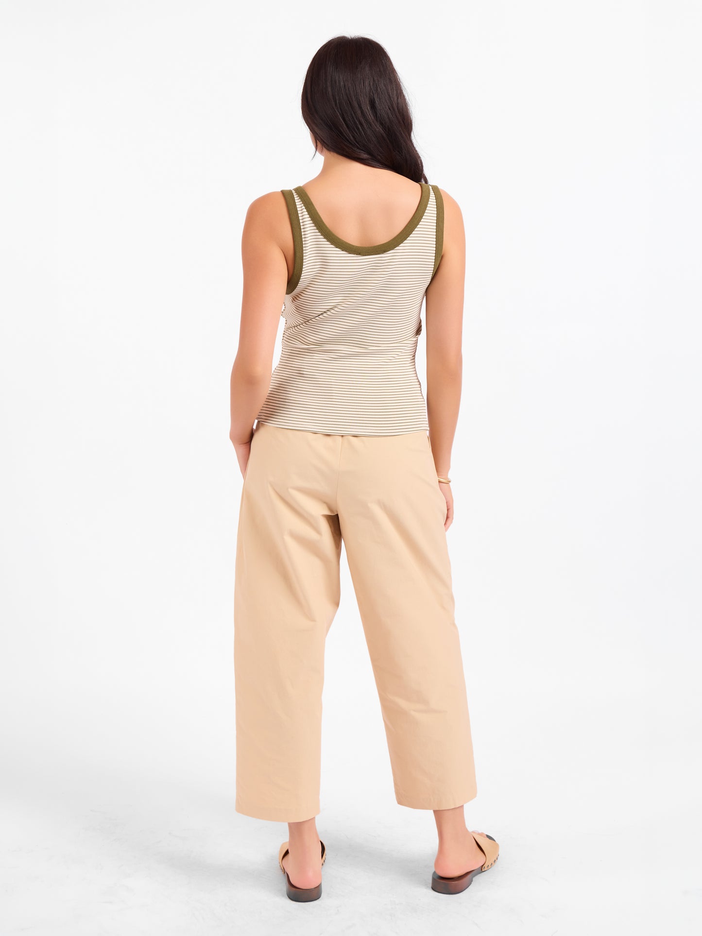 Taxi Lights Stripe Tank in Olive Cream - back view