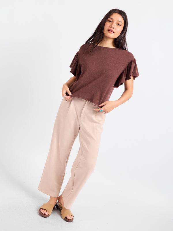 Delphine Ruffle Sleeve Top in Brown - mood image
