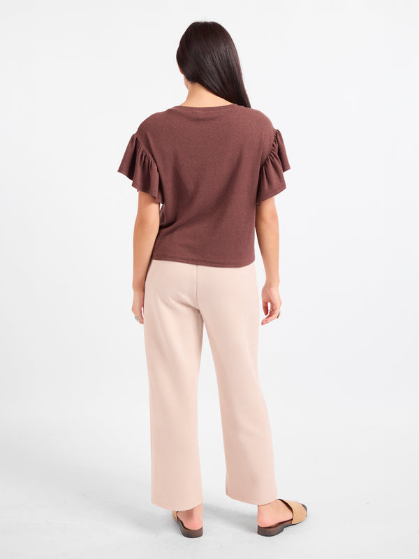 Delphine Ruffle Sleeve Top in Brown - back view