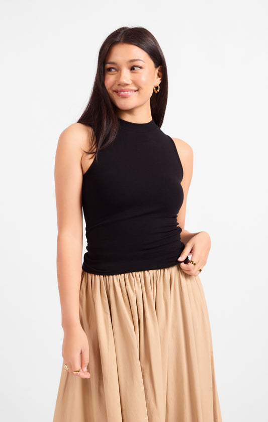 Ronan Mock Neck Ruched Knit Tanks