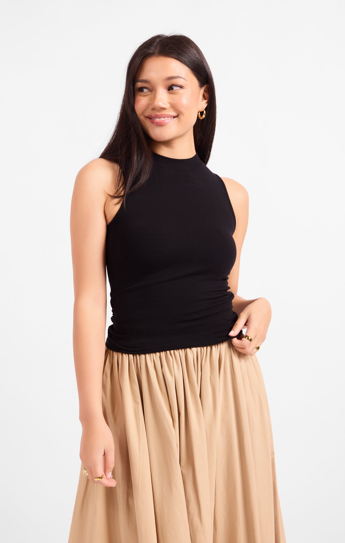 Ronan Mock Neck Ruched Knit Tanks