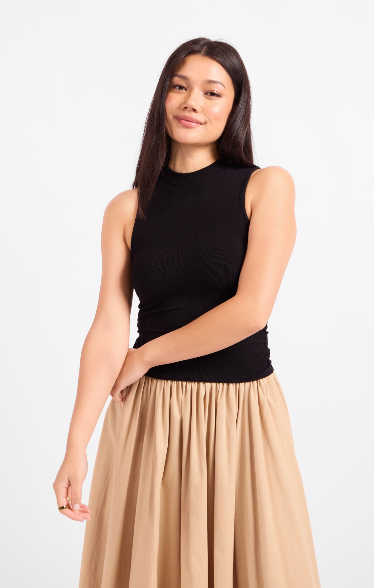 Ronan Mock Neck Ruched Knit Tanks