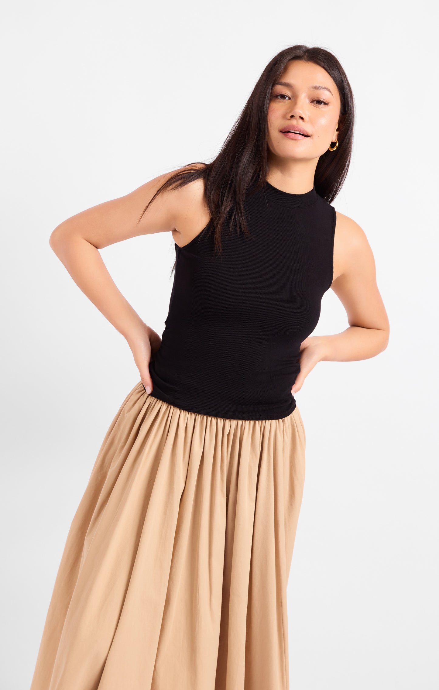Ronan Mock Neck Ruched Knit Tanks