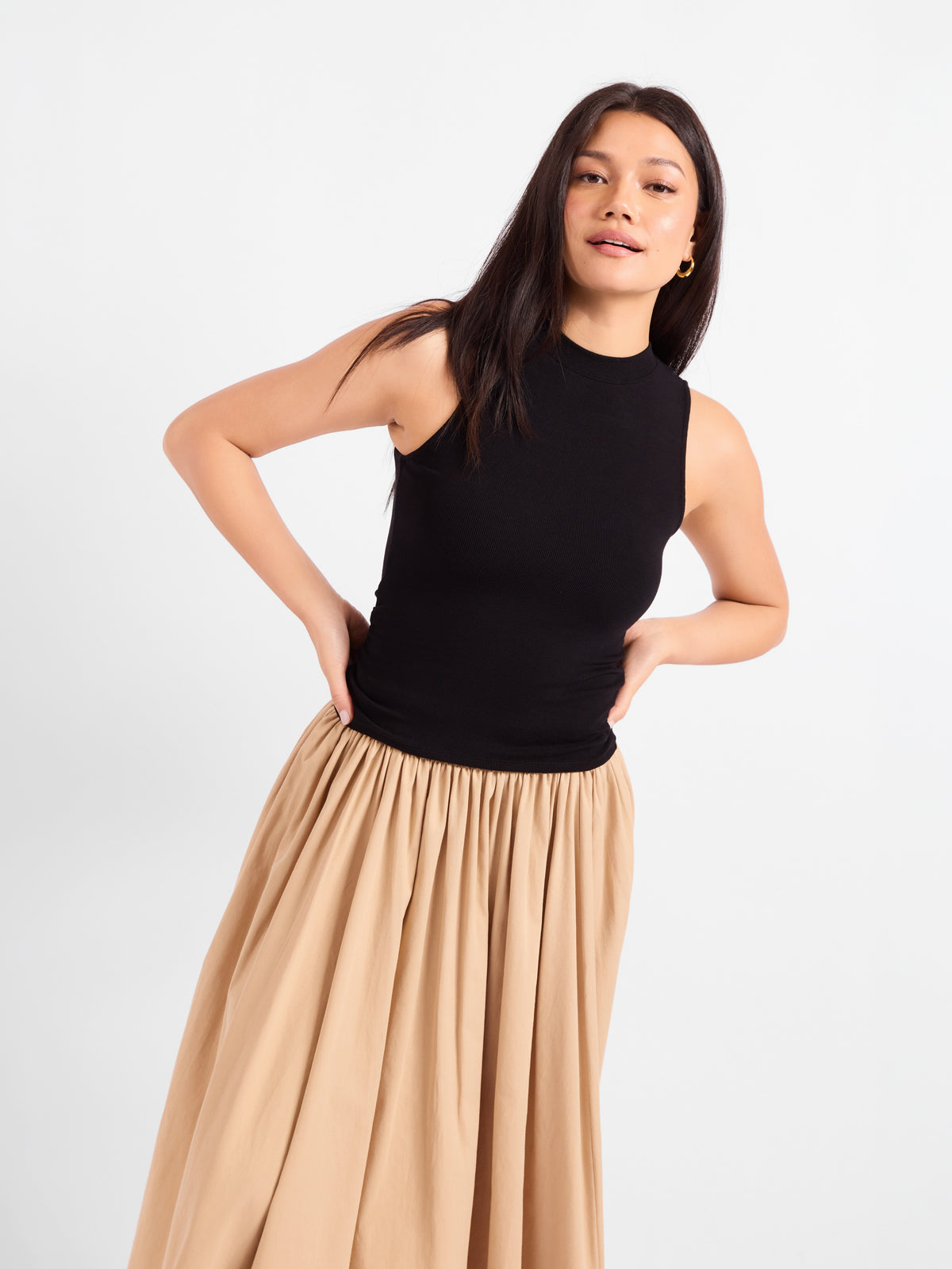 Ronan Mock Neck Ruched Knit Tanks - mood image