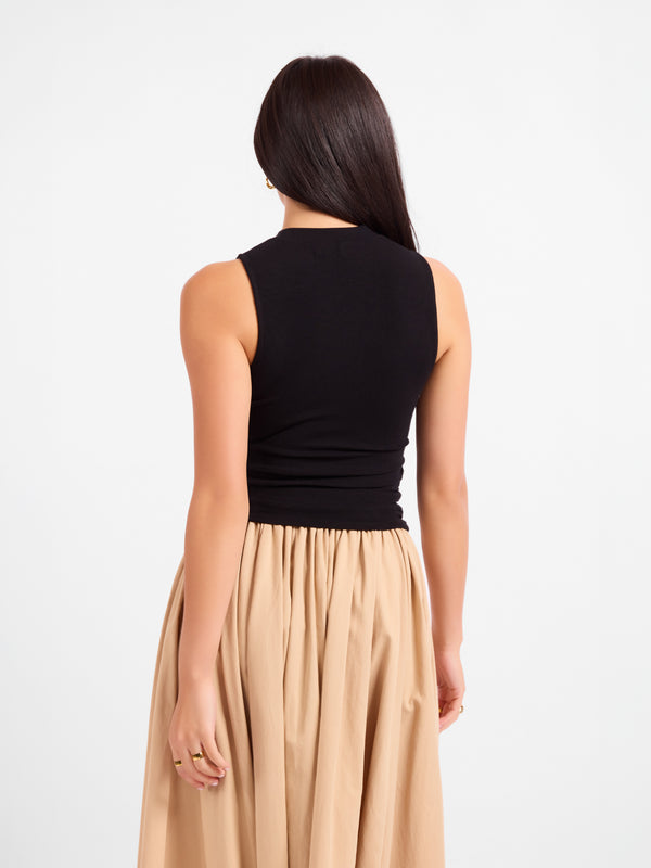 Ronan Mock Neck Ruched Knit Tanks - back crop view