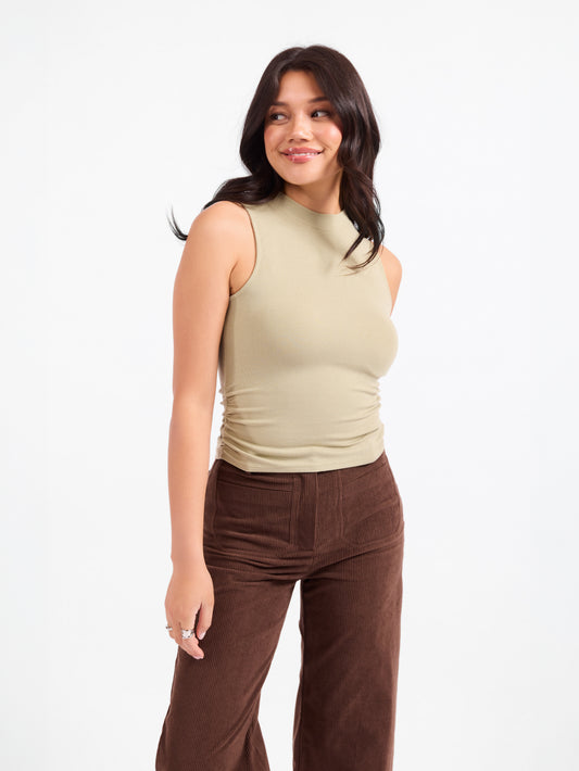 Ronan Mock Neck Ruched Knit Tank