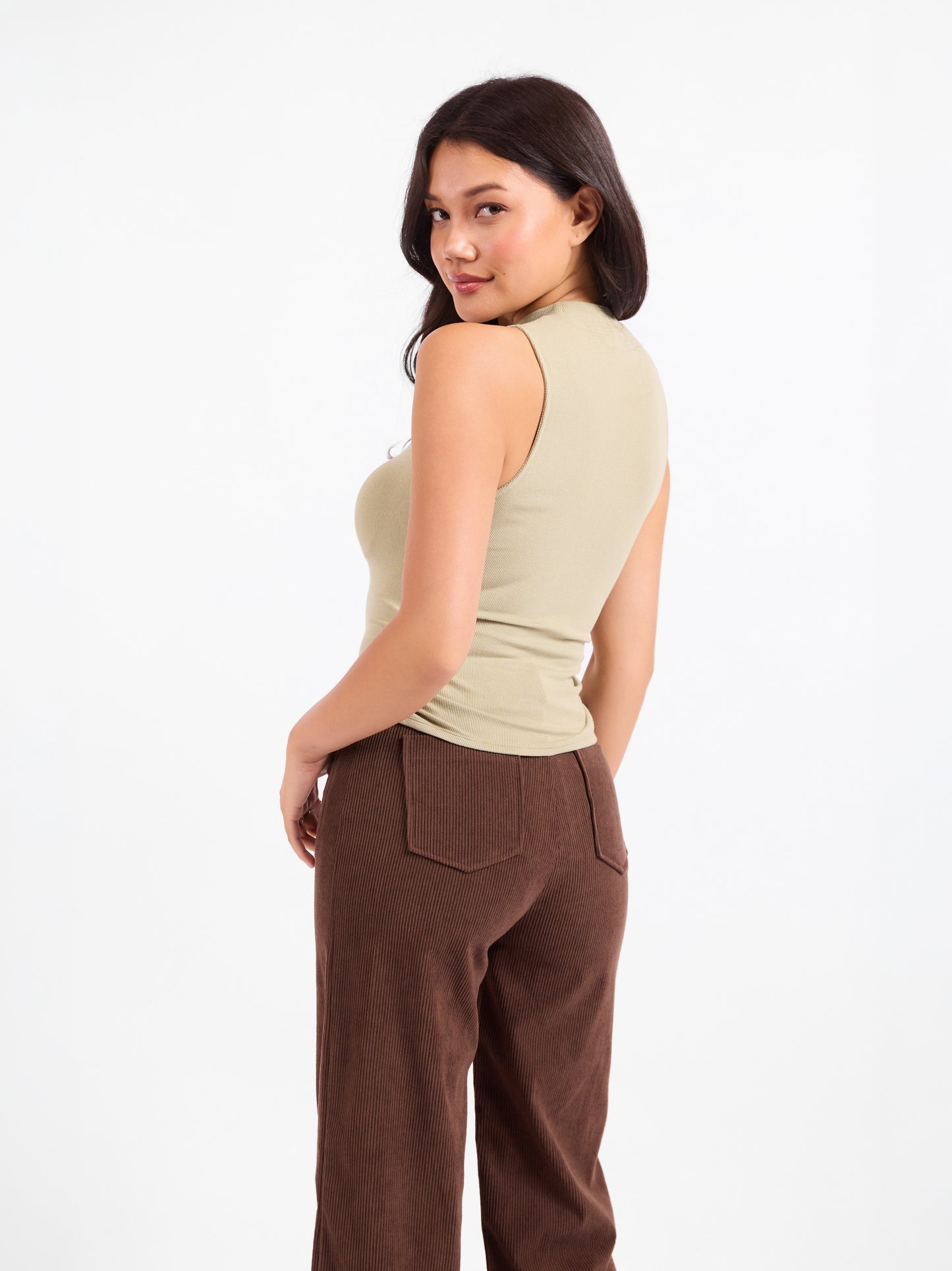 Ronan Mock Neck Ruched Knit Tank