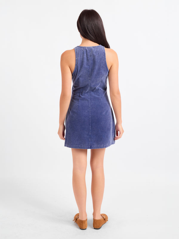 Get Like This Buttoned Mini Dress in Washed Navy - back view